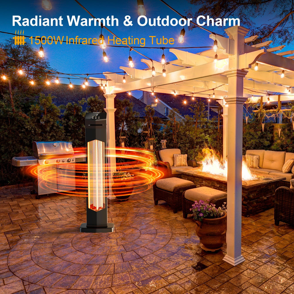 Outdoor Patio Heater for Garage, 37" Electric Space Heaters, 1500W Portable Infrared Radiant with IP65 Waterproof