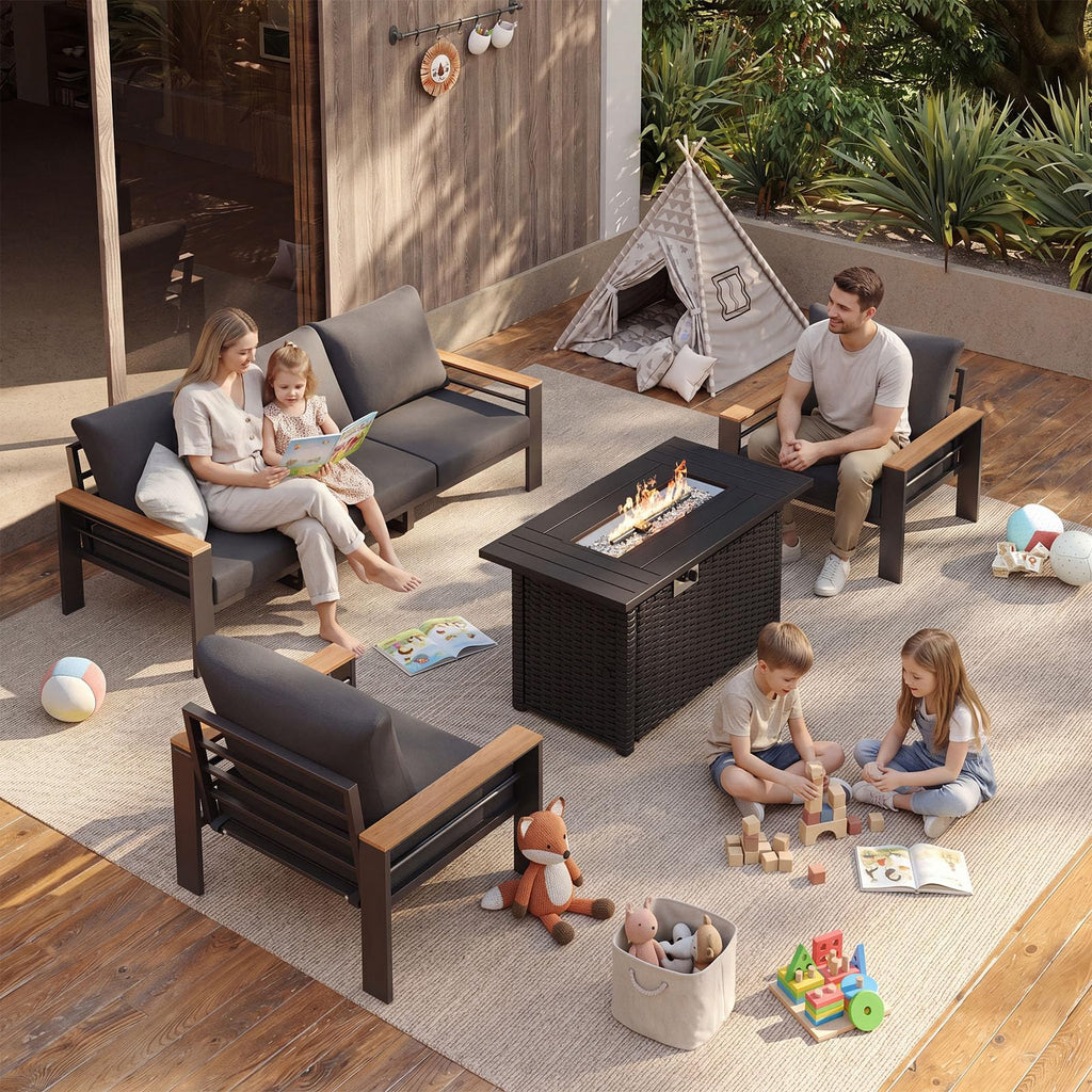 Patio Furniture Set, Aluminum Outdoor Furniture with Fire Pit Table