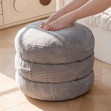 Pouf Ottoman Separate Into 3 Floor Cushions Stuffed Round Modern Foam Filled Foot Rest Poufs 20 X 18 Inches Modular