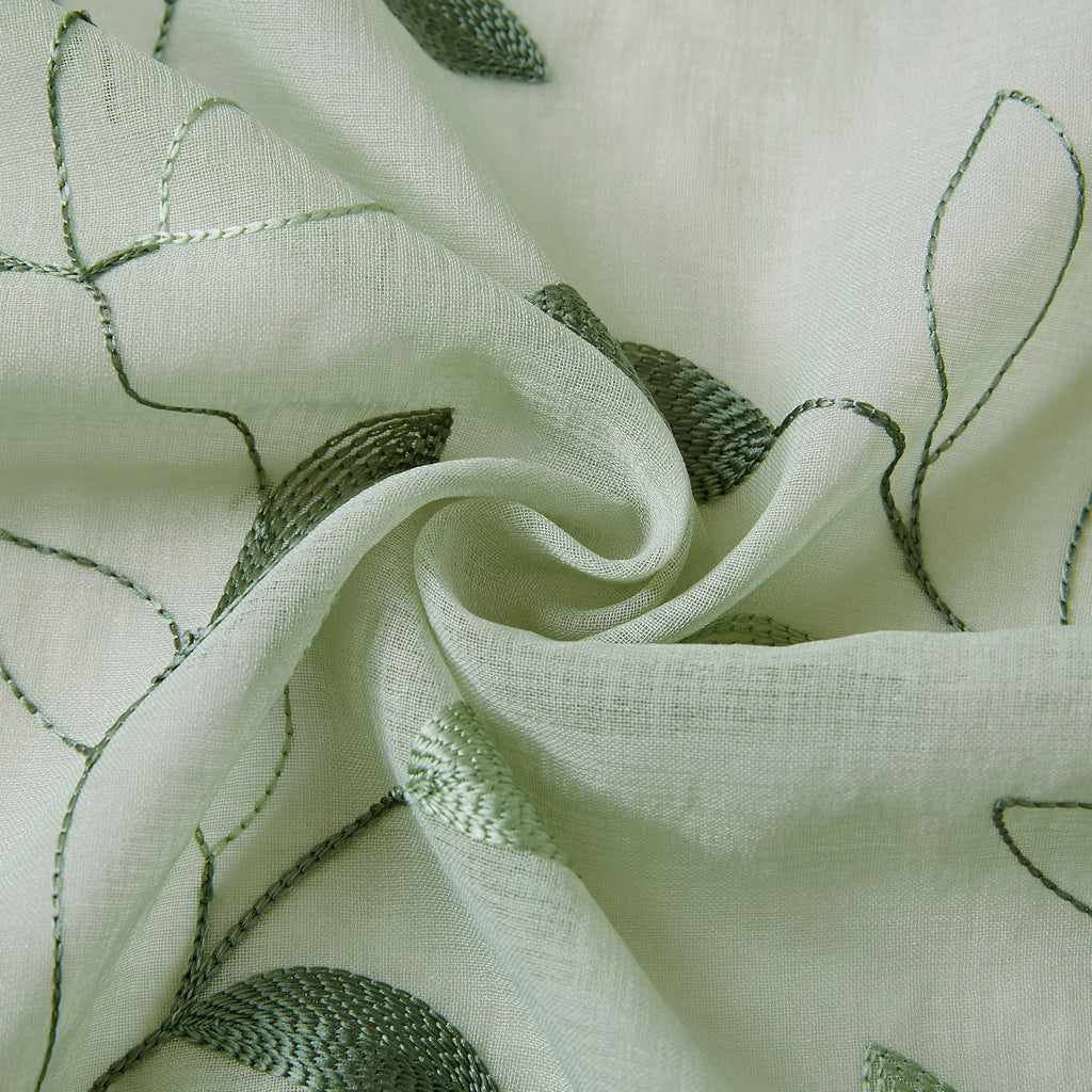 Embroidered Leaf Sheer Curtains, Sage Green 38" Wx84 Lx2