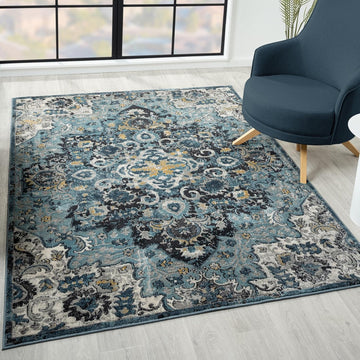 Moroccan Blue Medallion Area Rug s
