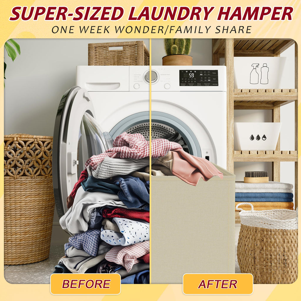 110L Laundry Hamper with Lid, Reinforced Sturdy Large Laundry Hamper with Handle and Lid, Collapsible Clothes Basket