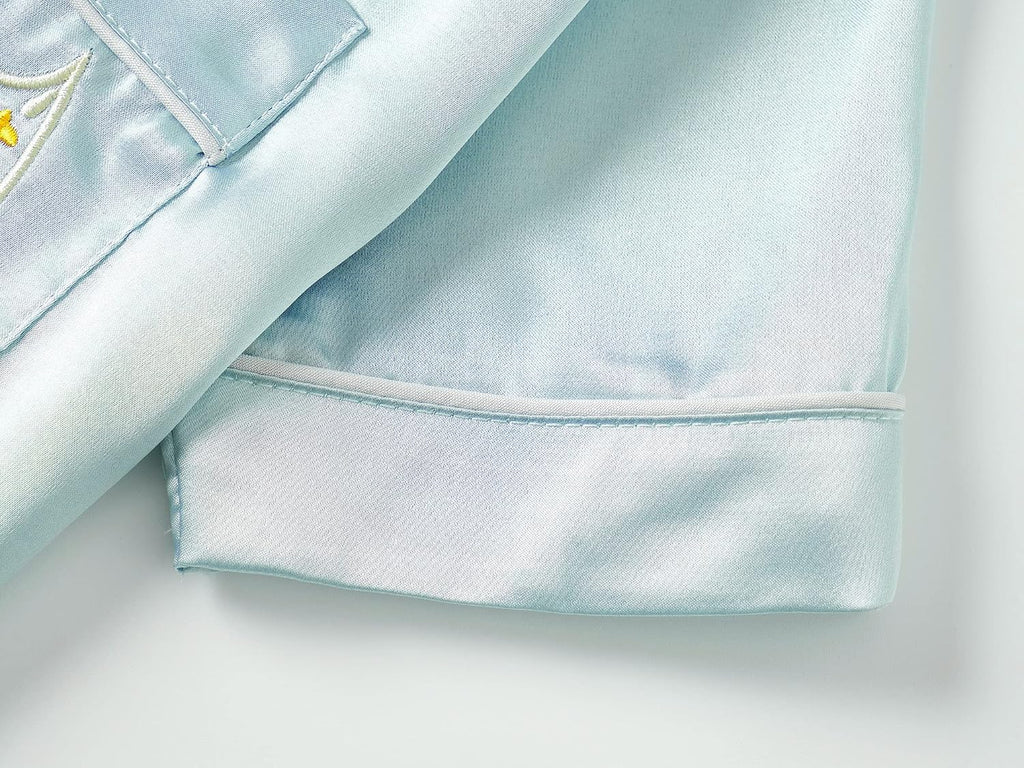 Girls Satin Pajamas, Shorts Sleeve Pants Button Up