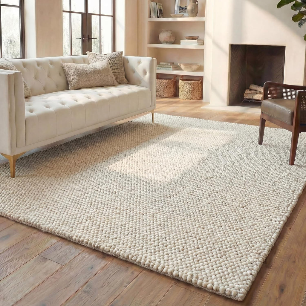 Area Rug 8x10 - Natura - Large - Beige & Ivory, Handmade Wool Blend, Textured Design