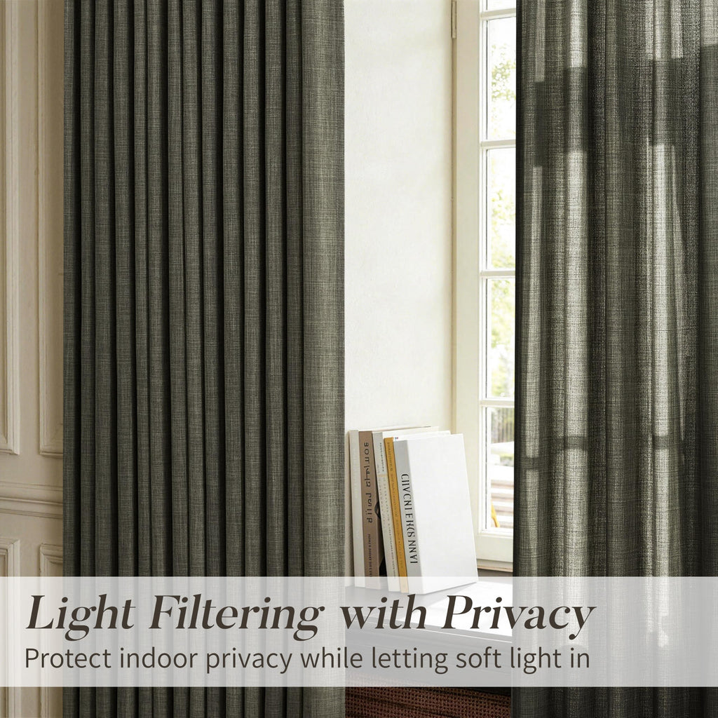 Pinch Pleated Linen Curtains Extra Long 132 Inches Green Drapes for 11 FT High Ceiling to Floor, Light Filtering