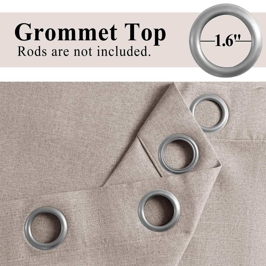 Extra Wide Linen Window Drapes for Sliding Glass Doors 100% Blackout Linen Textured Curtains Grommet Top Drapery