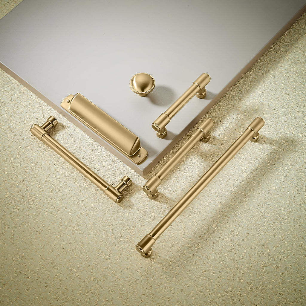 2 Pack Brushed Brass Cabinet Pulls 5 Inch(128MM) Hole Centers Kitchen Brushed Gold Cabinet Handles Cabinet Hardware