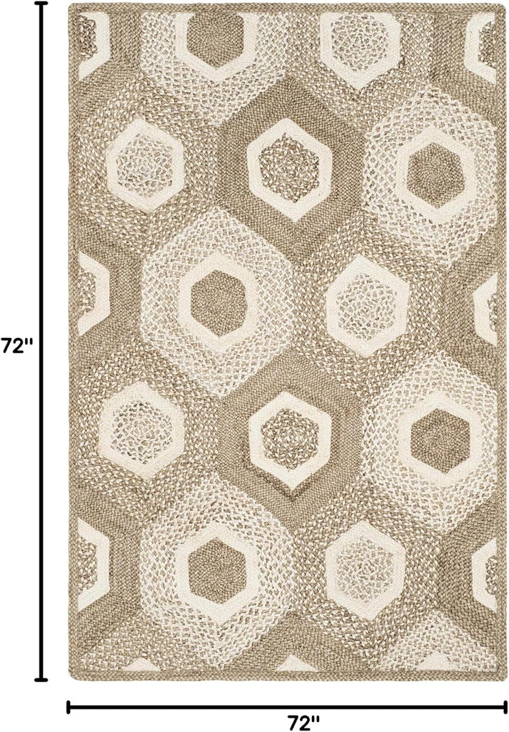 Natural Fiber Collection Area Rug - 6' Square, Grey & Ivory, Handmade Honeycomb Woven Jute, Ideal for High Traffic