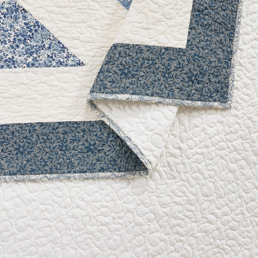 Bright Star Patchwork Quilt Set - 3-Piece Cotton Lone Star Medallion Bedding with 2 Shams, Pre-Washed Blue