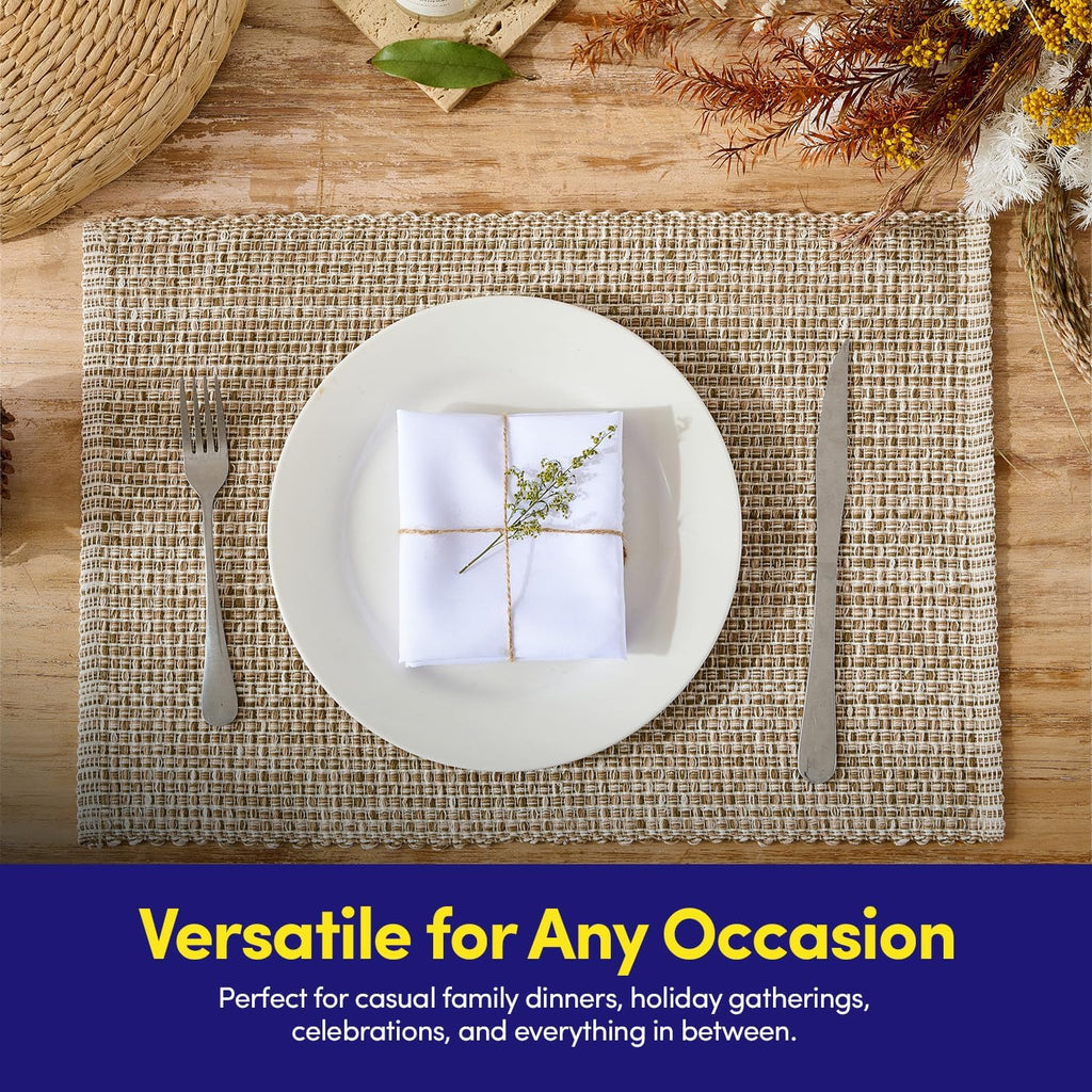 100% Cotton Placemats Rectangle Two Tone Woven Fabric 13" x 19" Soft Durable Table Mat Set, Eggshell - Set of 6