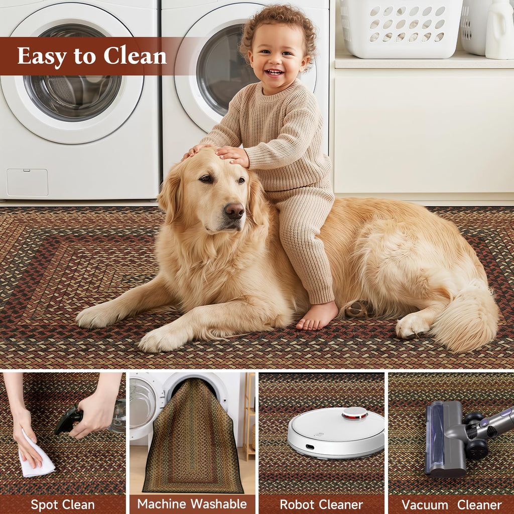 Easy Jute Outdoor Rug, Braided Black Brown Entryway Mat