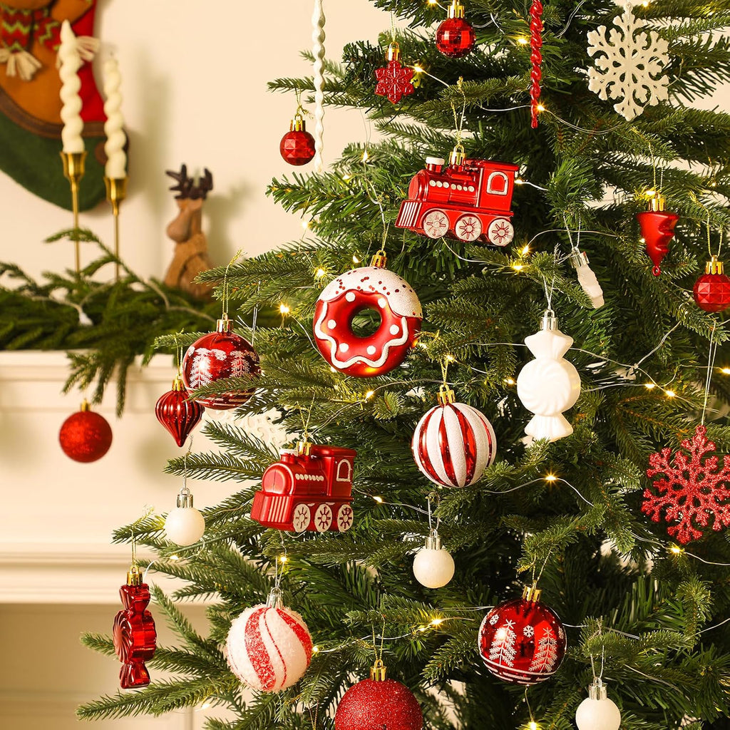 Christmas Balls Ornaments Set, Shatterproof Plastic Decor - Set of 82