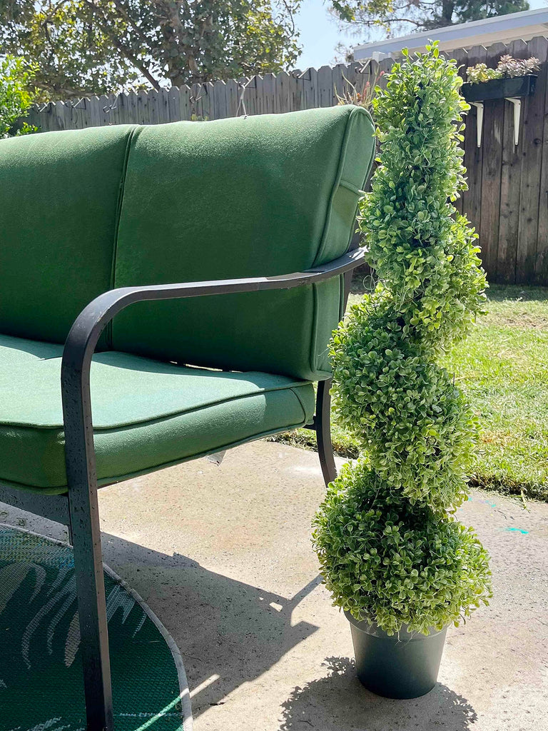 36" Artificial Boxwood Spiral Topiary Tree in Plastic Plant Pot - Decor, Indoor, Outdoor, Crafts, Offices - Set of 2