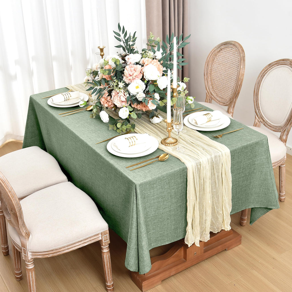 2 Pack Faux Linen Rectangle Tablecloths, 60 x 102 Inch, Sage Green