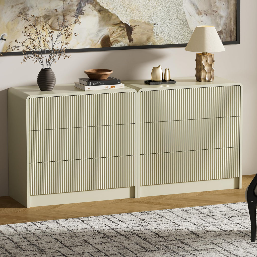 Beige 3 Drawer Dresser, 32" Wide Chest of Drawers