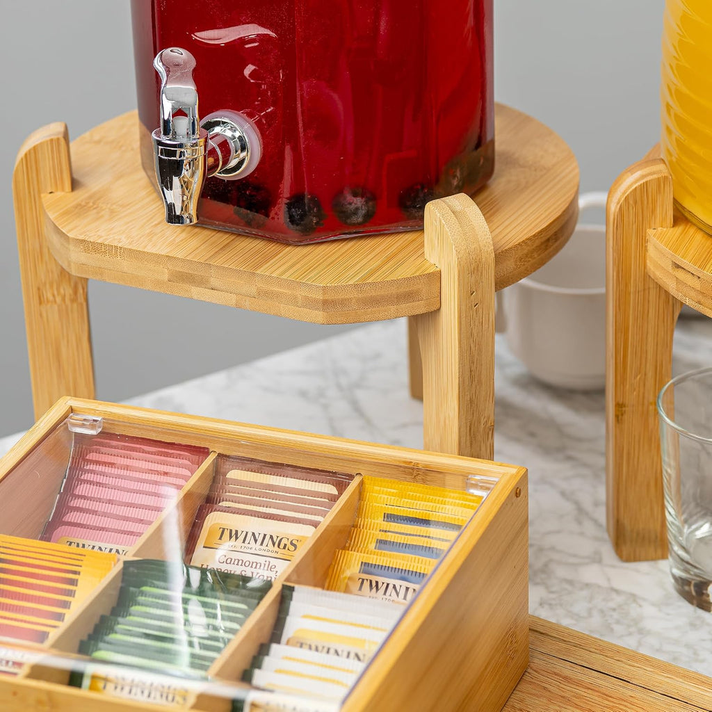 Stand for Glass Beverage Dispensers, Fits Beverage Dispensers 12999 & 13000, 11.25"x 11.25"x 8", Natural Bamboo Wood