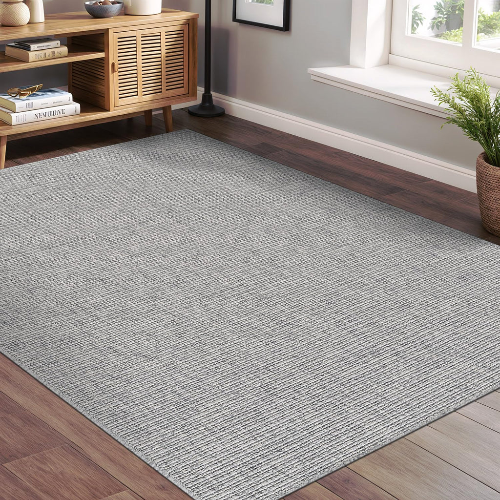 Easy Jute Gray Rug 5x7 Solid Washable Durable Outdoor Indoor Area Rugs for Living Dining Room Patio Office Stain