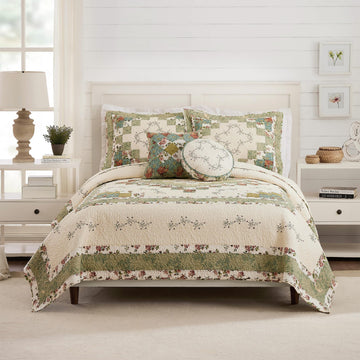 Olivia Embroidered 3-Piece Quilt Set - Lightweight Breathable All Seasons Bedding