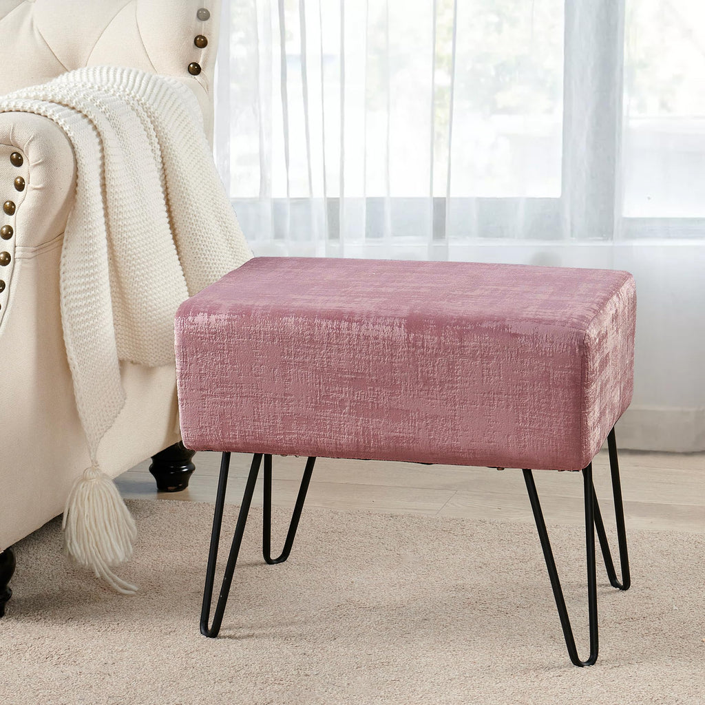 Withered Rose Fuzzy Velvet Ottoman 19" x 13" x 17" H