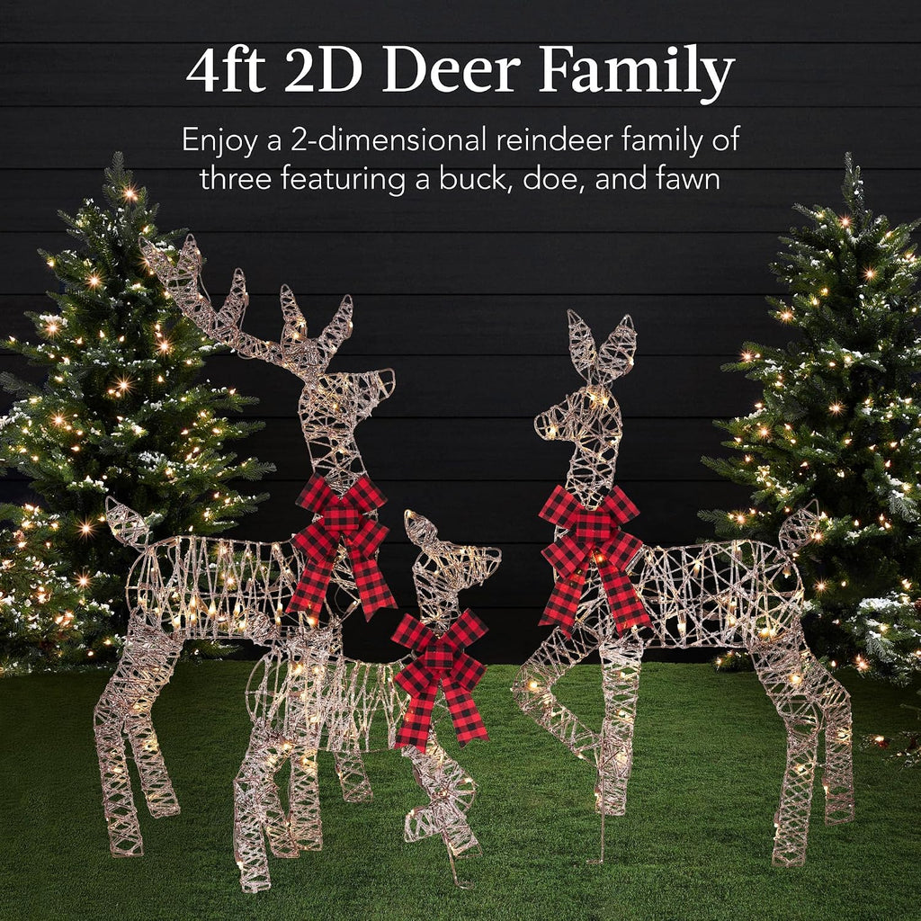 4ft 3-Piece 2D Lighted Christmas Deer Family Set, Large Outdoor Yard Reindeer Holiday Decoration with 175 LED Lights