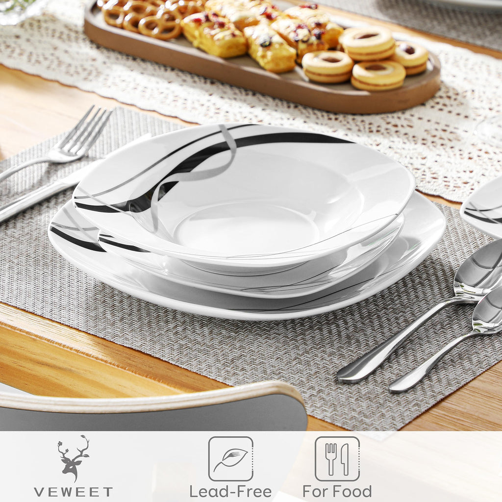 Ceramic Dinnerware Sets for 6, White and Black Dishes Set, FIONA