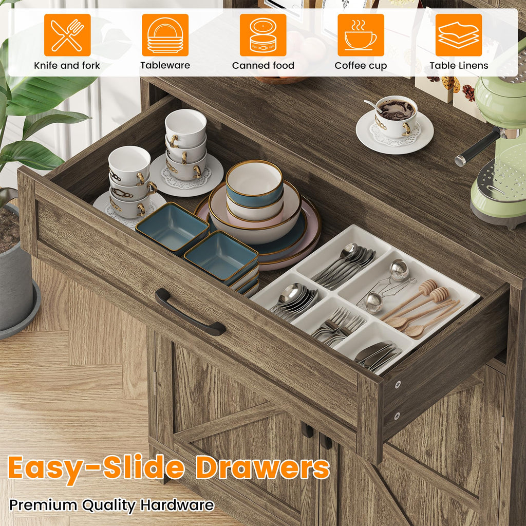 70 Inch Farmhouse Storage Cabinet with Doors and Drawers, Freestanding Kitchen Pantry Cabinet, Floor Storage Cabinet