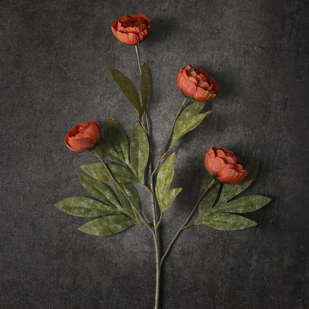 27" Faux Silk Peony Artificial Fall Flowers Stems for Vase (Orange) - Set of 6