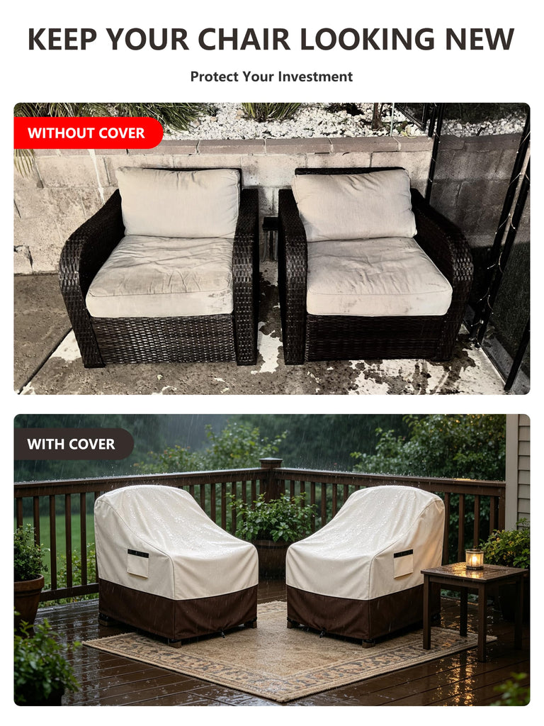 Adirondack Chair covers 2 Pack 30 W x 34 D x 36 H inches, Waterproof Heavy Duty for Outdoor Chair, Beige & Brown