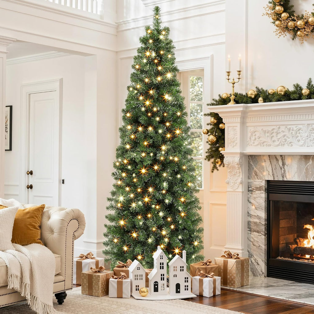 Pre-Lit Slim Pencil Christmas Tree 350 Lights Remote Control