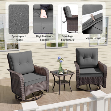 7-Piece Outdoor Swivel Rocking Chair Set with 40, 000 BTU Round Fire Pit Table, Patio Furniture Set, Wicker Patio