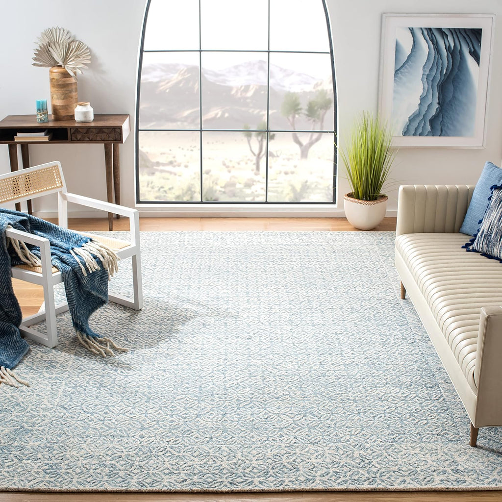 Area Rug 8x10 - Abstract - Large - Blue & Ivory, Handmade Wool