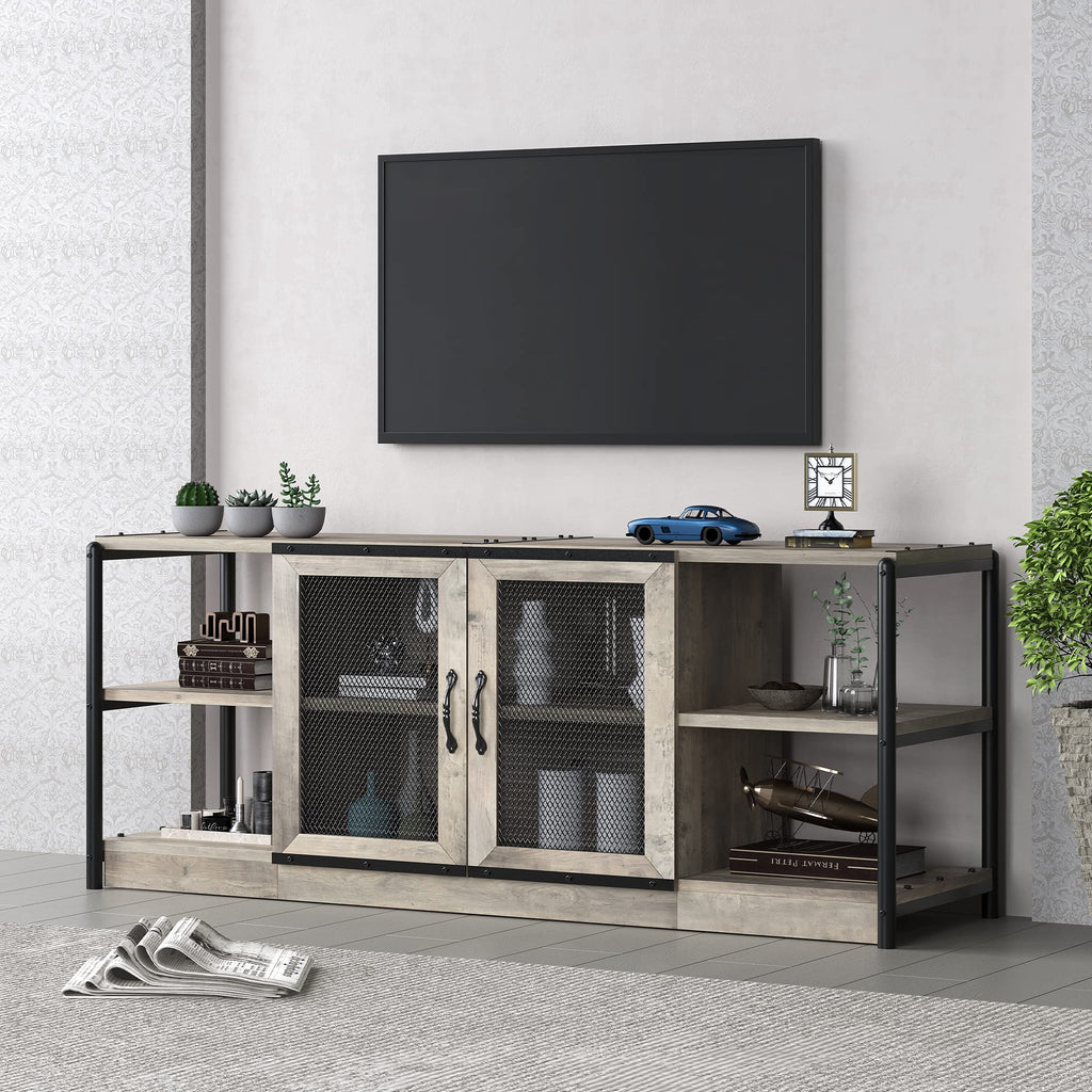 TV Stand for 65 inches TVs, Farmhouse Entertainment Center with Storage Cabinet and Mesh Doors, Industrial TV Media
