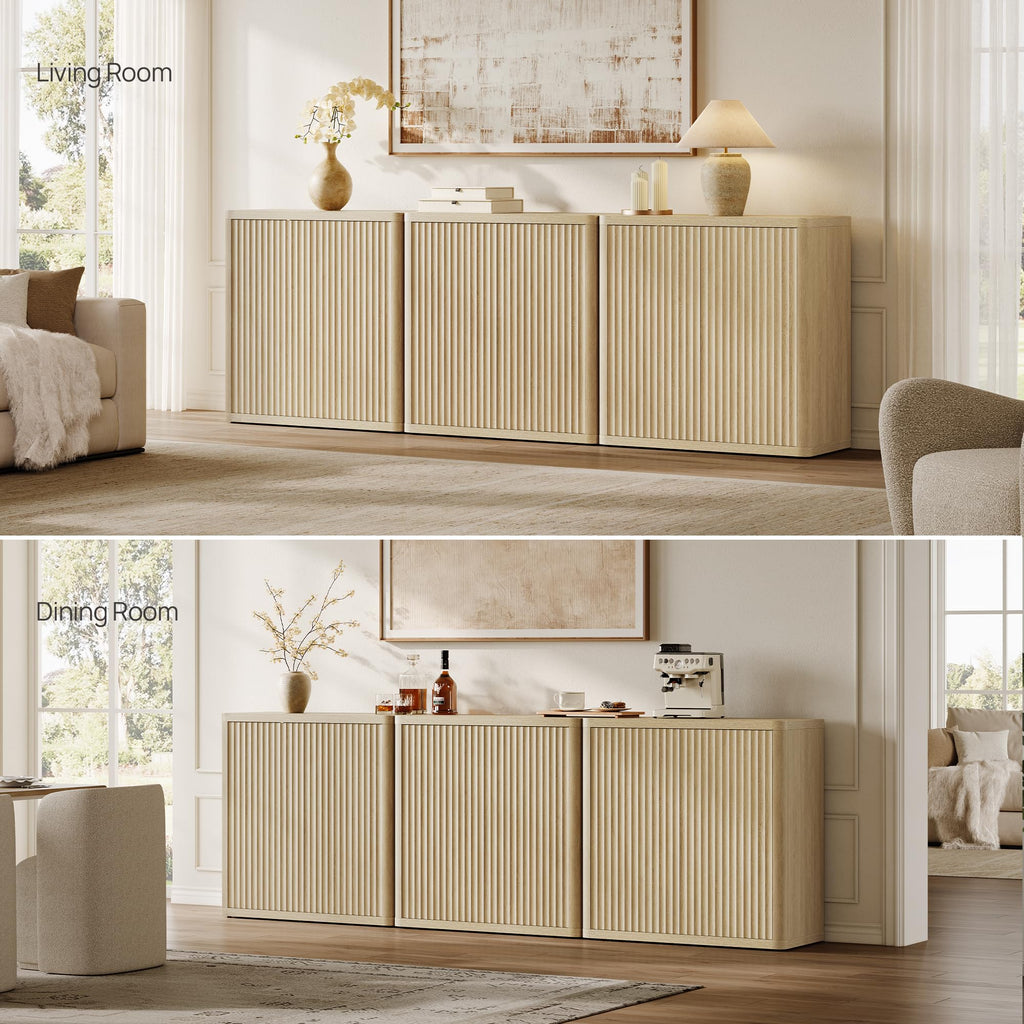 Buffet Cabinet with Storage Sideboard Accent Modern Credenza with Doors & Shelves Fluted 34.6" Tall Media Console Mid