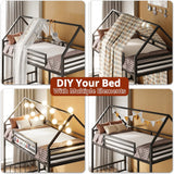 Bunk Bed Twin Over Twin, House Bunk Bed Frame with Ladder and Guardrail