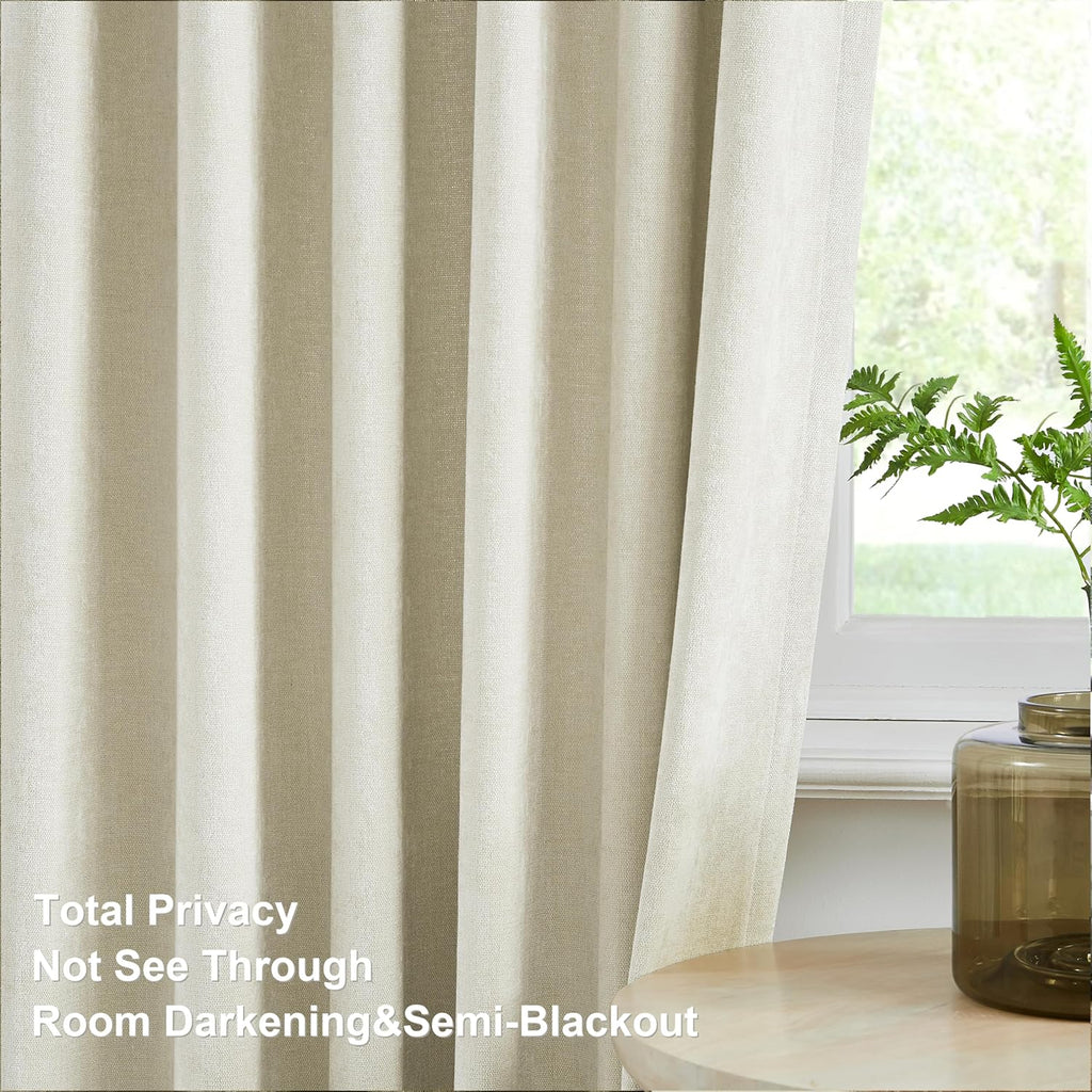 Ivory Beige Pinch Pleated Curtains Velvet Chenille Light Filtering Window Curtains 84 inches for Living Room Bedroom