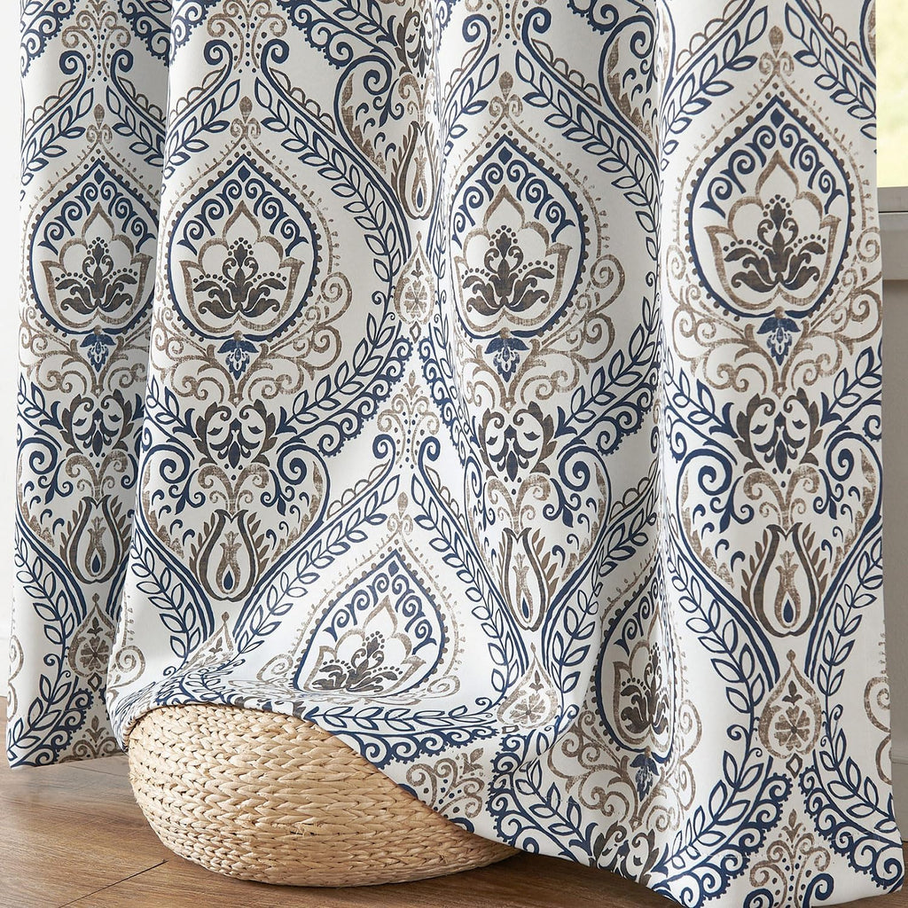 Blackout Curtains 84 Inches Long Blue Damask Medallion Curtain for Bedroom Black Out Drapes Printed Vintage Luxury