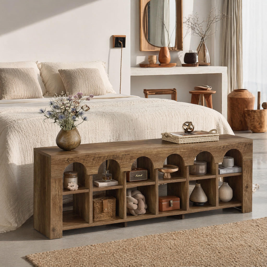 63" Entryway Bench with Shoe Storage, Farmhouse Bench with 12 Cubbies