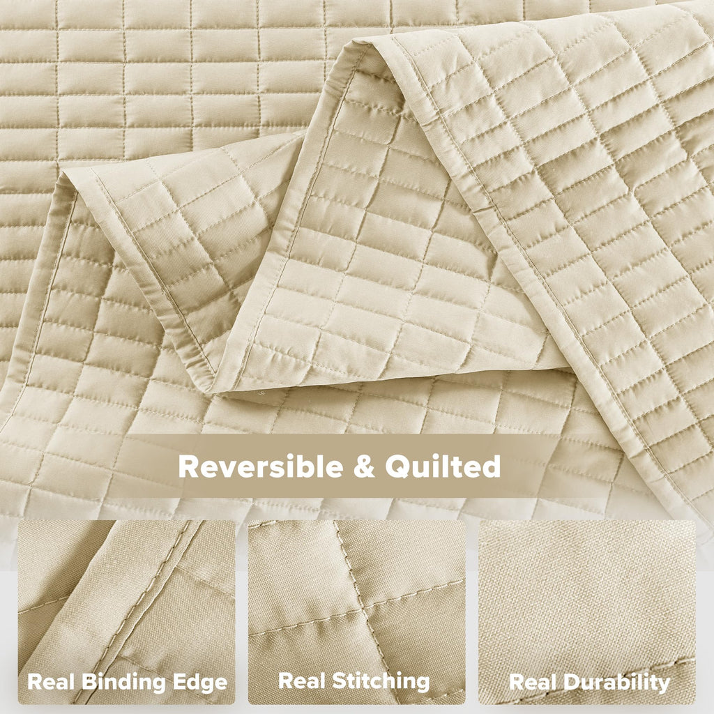 Oversized Bedspread Queen Quilt Set 3 Piece 102x 118 Ivory