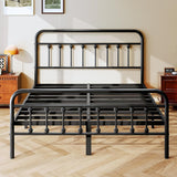 Queen Metal Platform Bed Frame/Victorian Style Headboard and Footboard/Steel Slat Support/Easy Assembly/No Box Spring