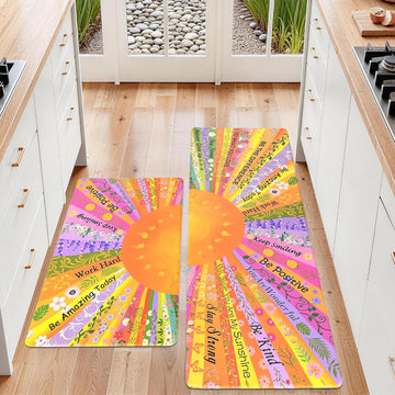 Boho Kitchen Mats for Floor Floral Cushioned Anti Fatigue Mats Floor for Sink, Stove, Desk, Laundry,17"x30"+17"x47"