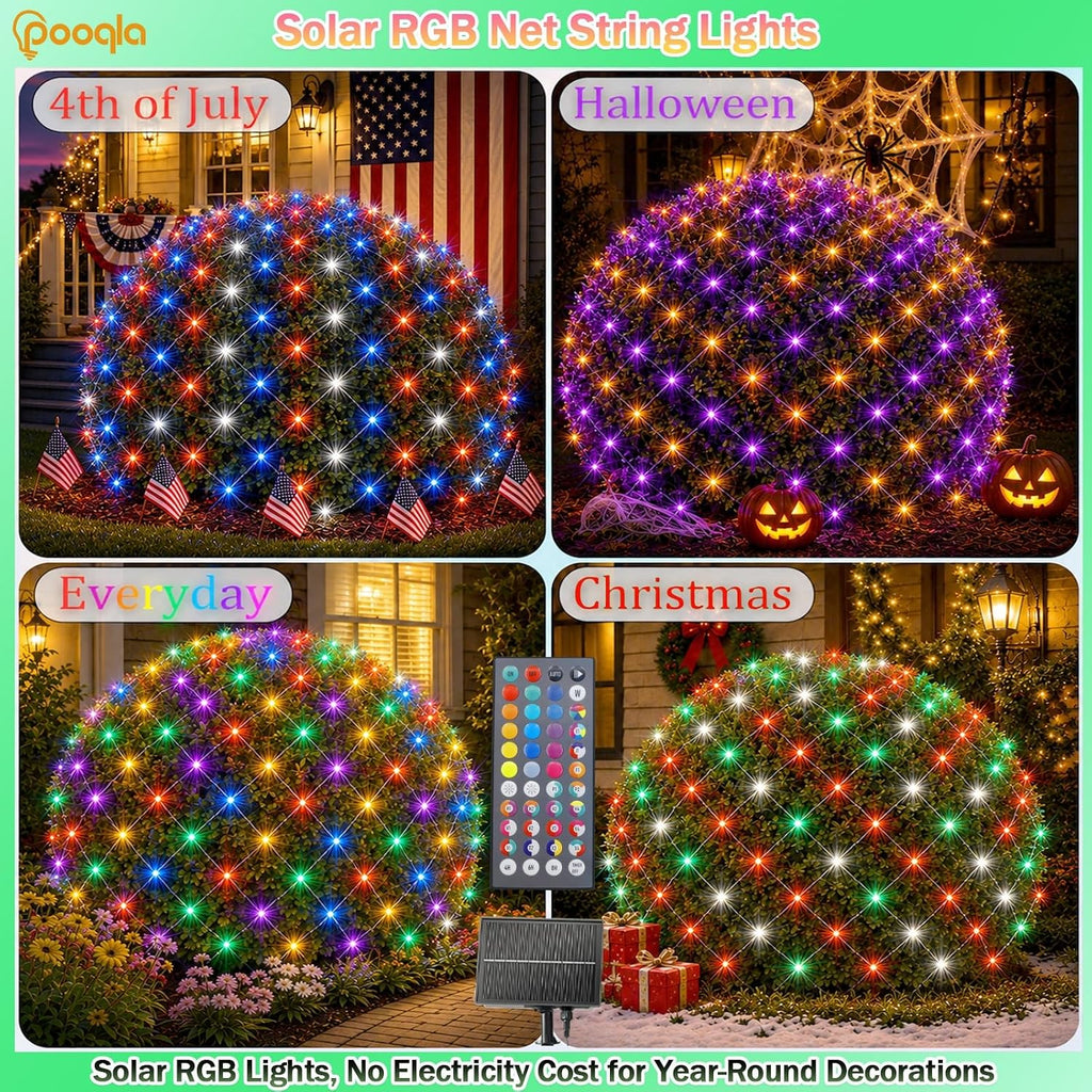 34 Colors Changing Net Lights Outdoor Solar & USB Powered, 6.5x6.5ft