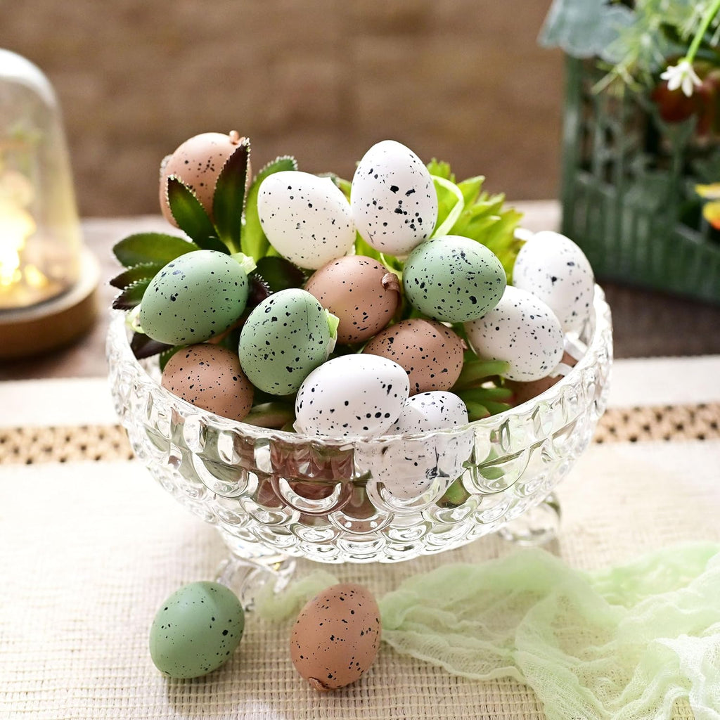Easter Eggs Ornaments for Small Tree Decorations, 1.57" Neutral Beige Green Plastic Easter Eggs Bulk - Set of 18