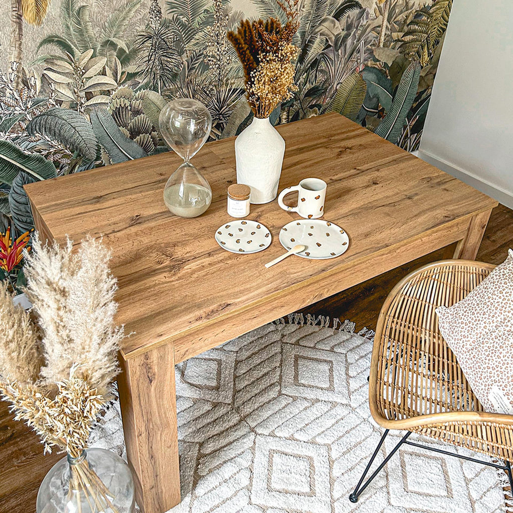 Easy, Extendable Dining Table, 55, 1(86, 6) x35, 4 in, Rustic Oak, for 6-8 People, Expandable Dining Table, Italian