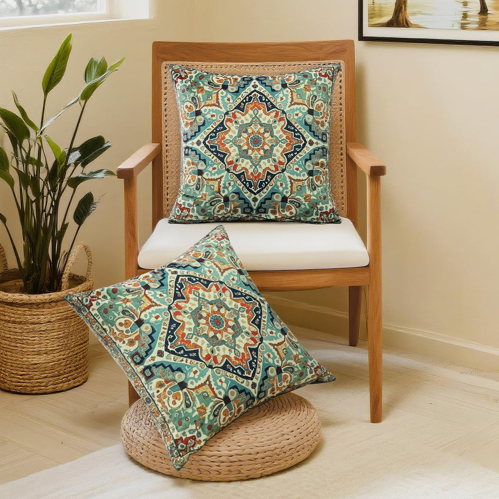 Boho Soft Velvet Throw Pillow Covers 18x18 in Vintage Moroccan