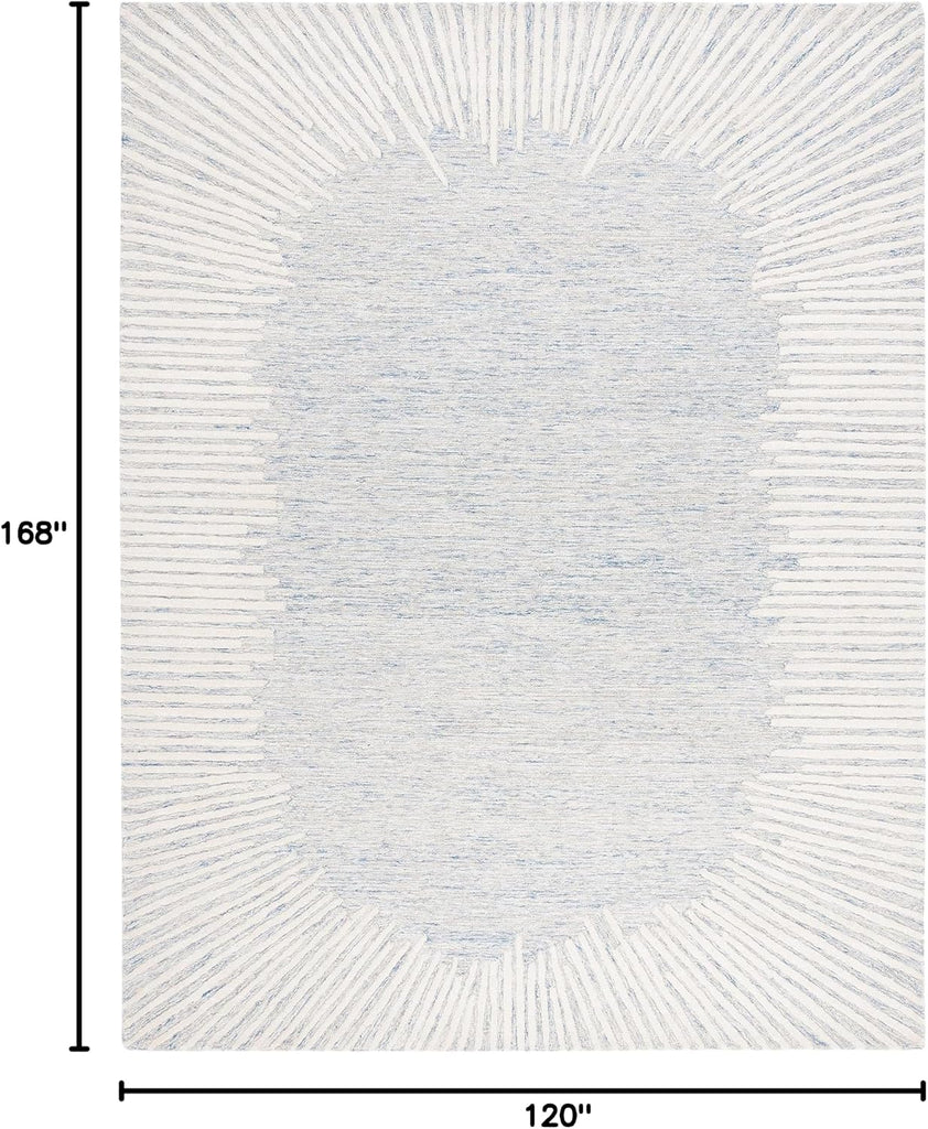 Abstract Area Rug - 10' x 14', Blue & Ivory, Handmade Wool
