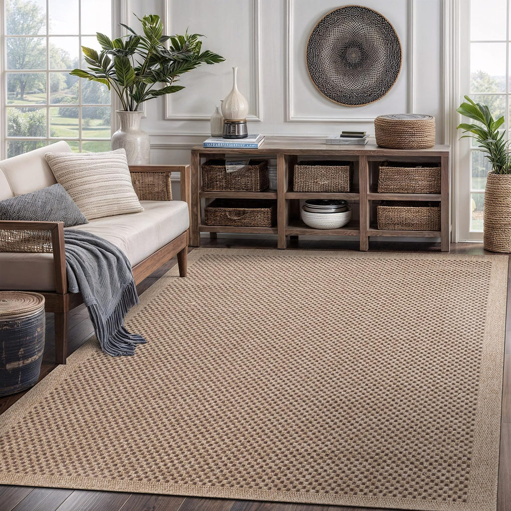Easy Jute Rug 8x10, Indoor Outdoor Natural Color Fiber Area Rugs Patio and Kitchen Rug, Sisal Boho Woven Design