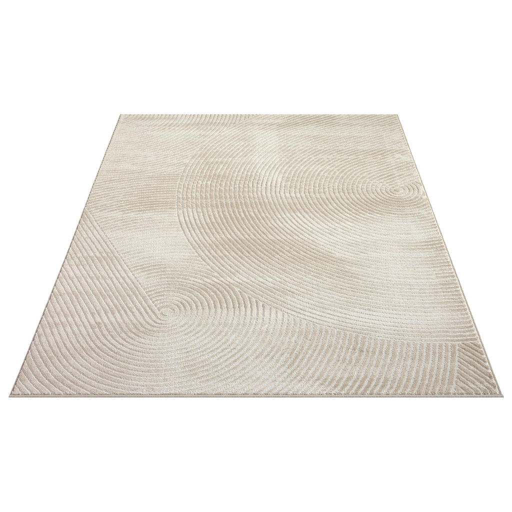 Neutral Beige Area Rug | Tan Geometric Carpet with Zen Circle Pattern | Rugs