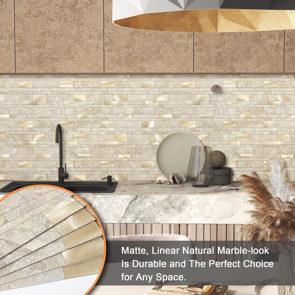 Peel and Stick Tile Stone Backsplash Wall(10pcs,Beige)