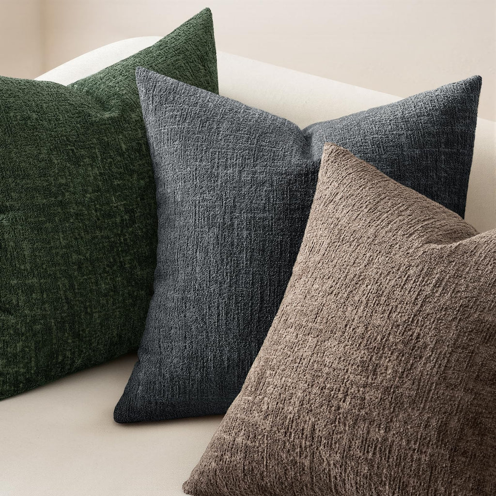 Couch Pillow Covers Textured Chenille Home Decor 18x18 Dark Grey