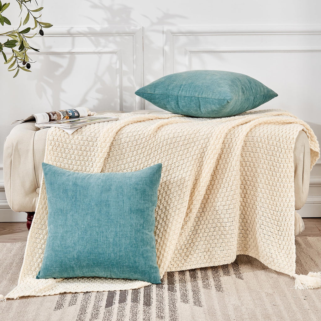Decorative Square Throw Pillow Covers 20"x20" Inch Set of 2, Super Soft Chenille Pillows Farmhouse Fall Pillowcase
